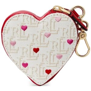 New Ralph Lauren Heart-Shaped Coin Purse with Red and Pink Heart Broidered